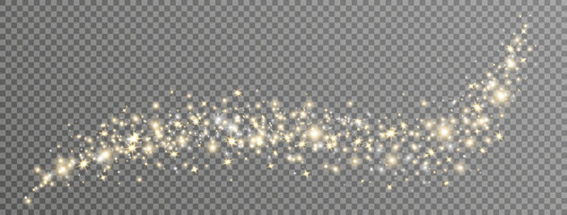 glitter golden star and light wave. christmas holiday banner with glow particle. sparkle gold bokeh.