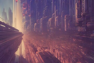 Futuristic another planet Asian city 3d illustration