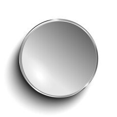 Wall Mural - Grey circle button with chrome frame isolated on white background. 3d rendering