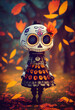 Cute Catrina skull with pumpkin dress, day of the dead, made with artificial intelligence