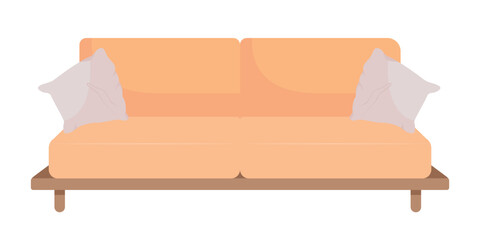 Poster - Sofa with pillows semi flat color vector object. Furniture for living room. Editable element. Full sized item on white. Simple cartoon style illustration for web graphic design and animation