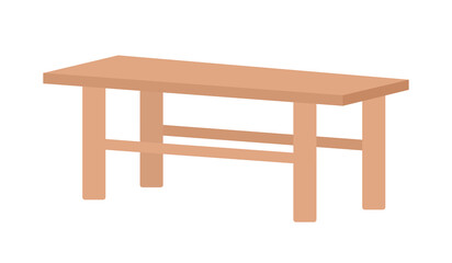 Poster - Low backless bench semi flat color vector object. Empty wooden seat. Editable element. Full sized item on white. Furniture simple cartoon style illustration for web graphic design and animation