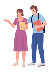 Poster - Students with textbooks semi flat color vector characters. Friends in college. Editable figures. Full body people on white. Simple cartoon style illustration for web graphic design and animation