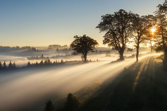 Wall Mural -  - sunset in the fog