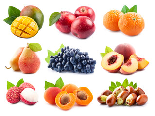 Poster - Set of sweet fruits on white backgrounds.