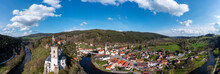 Czech Republic, South Bohemian Region,RozmberknadVltavou, Drone Panorama OfRozmberkCastle And Surrounding Town In Autumn