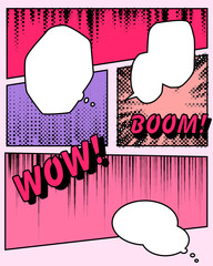 Poster - Comic book strip template with frames, screentone and speech bubbles.