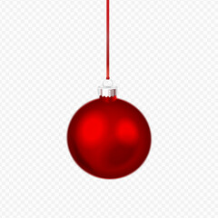vector realistic red christmas ornament on transparent background.