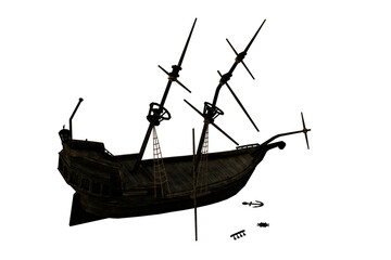 Poster - 3D illustration of an abandoned old pirate shipwreck isolated on a transparent background.