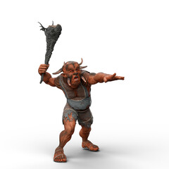 Poster - 3D rendering of a Troll fantasy creature weiding a large wooden club weapon isolated on a transparent background.