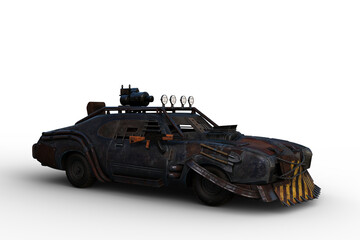 Poster - 3D rendering of an armoured car from a  fantasy zombie apocalypse world isolated on a transparent background.