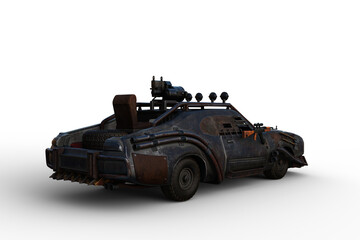 Poster - 3D rendering of a fantasy zombie apocalypse armoured car isolated on a transparent background.