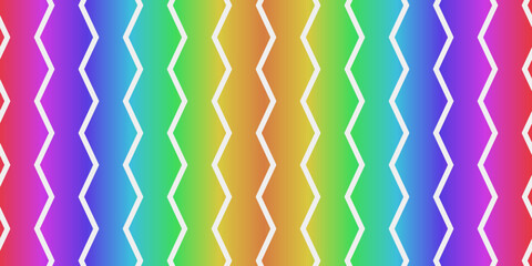 Poster - Rainbow simple pattern with angled zigzag. Vector seamless print pattern in iridescent gradient.