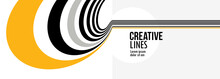 3D Black And Yellow Lines In Perspective Abstract Vector Background, Linear Perspective Illustration Op Art.