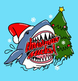 Fototapeta Dinusie - HUNGRY SHARK HATES CHRISTMAS