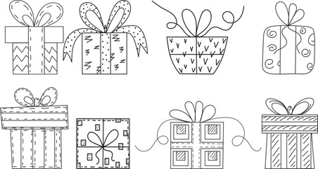 Sticker - gift doodle set sketch ,outline isolated vector