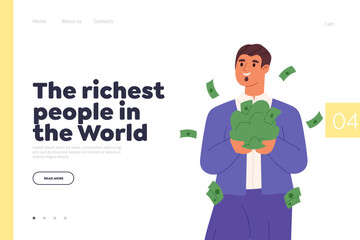 Wall Mural - Richest people in world concept of landing page with man with pockets hands full of money dollars