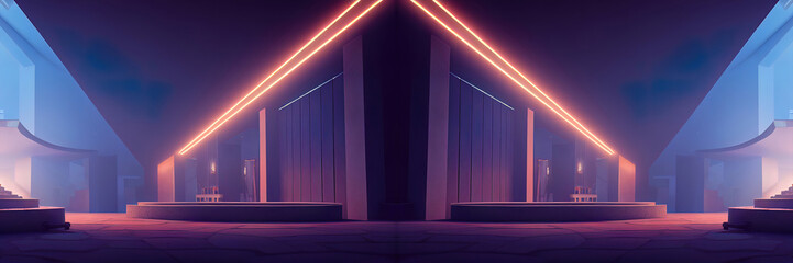 Wall Mural - Abstract architectural neon background. Isometric architecture, buildings and infrastructure of a neon futuristic city. 