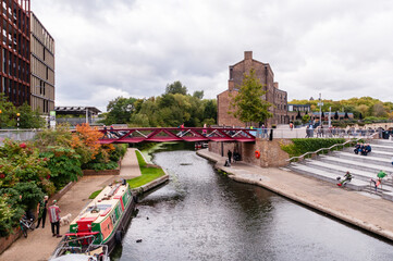 king's cross regent's canal towpath, granary square, north london, england, uk, october 15, 2022