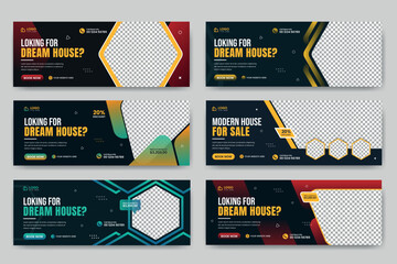 Wall Mural - Real estate social media facebook cover banner template set and Horizontal web banner for home for sale