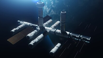 Wall Mural - construction of a new space station in orbit of the earth . time-lapse on the theme of space and technological thought