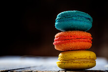 Sweet Colorful Macaroons On Dark Background
