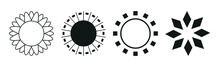 Collection Of 4 Different Black Sun Abstraction Pieces On White Background - Vector