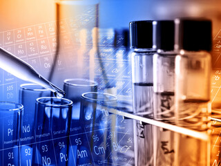 Wall Mural - test tube containing chemical liquid in laboratory, lab chemistry or science research and developmen