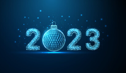 Wall Mural - Abstract Happy 2023 New Year greeting card with Christmas ball.