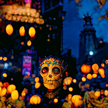 Halloween Background With Pumpkins, Day Of The Dead, Día De Muertos