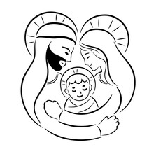 Mary And Joseph Hugging Baby Jesus Vector Illustration