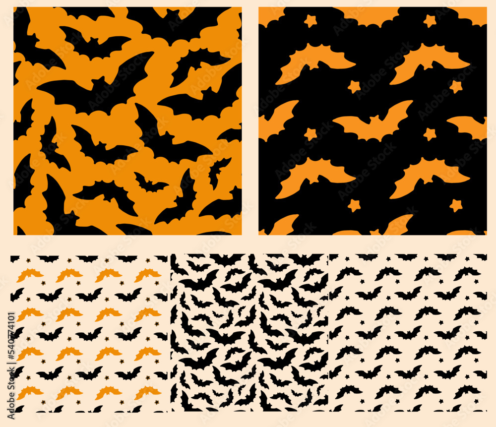 a set of black bat silhouette pattern for Halloween packaging design ...