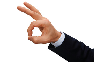 Wall Mural - gesture series: hand points with thumb and index finger symbolically everything ok.