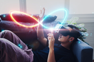 Poster - businessman virtual reality vr simulation infinity symbol connecting unlimited internet data usage s