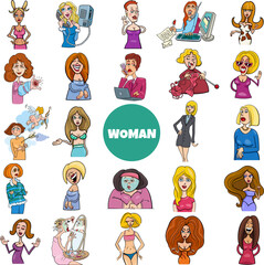 Sticker - cartoon women and girls characters big set
