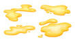 Set of puddle of yellow oil isolated. Honey, urine or gasoline gold liquid. Cartoon style vector illustration