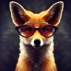 Wall Mural - Portrait of a fox wearing glasses as animal illustration