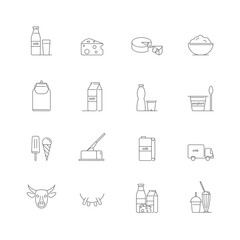 Sticker - Dairy Products Signs Thin Line Icons Set Include of Cheese, Milk and Yogurt. Vector illustration of Icon