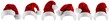 set collection of red santa claus christmas hat seasonal design pattern isolated white background