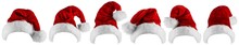 Set Collection Of Red Santa Claus Christmas Hat Seasonal Design Pattern Isolated White Background
