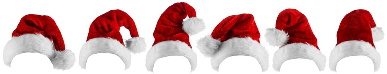 set collection of red santa claus christmas hat seasonal design pattern isolated white background