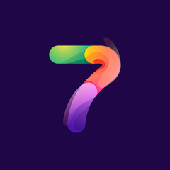 Wall Mural - Number seven logo made of overlapping colorful lines. Rainbow vivid gradient modern icon.