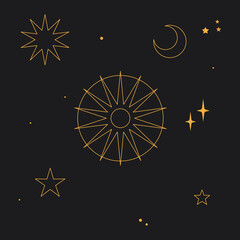 Wall Mural - Boho Witch and Magic icon Collection with mystic stars planets, suns, moons, and magical symbols.