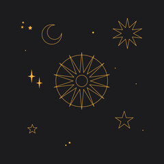 Wall Mural - Boho Witch and Magic icon Collection with mystic stars planets, suns, moons, and magical symbols.