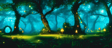 Artistic Concept Painting Of A Magic Forest , Background Illustration.
