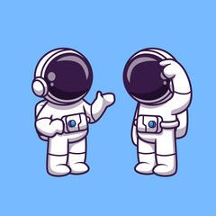 Astronauts Talking Cartoon Vector Icon Illustration. Science 
Technology Icon Concept Isolated Premium Vector. Flat 
Cartoon Style
