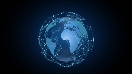 Wall Mural - Tech earth globalization in 3d animation. Global Business dots on rotating planet.