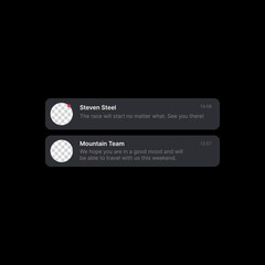 Notification Center Illustration. Social Media UI Concept on Black Background. Two Lines. Empty Circles for Adding Profile Icons. Editable Time, Names and Incoming Messages Text. Web Element for