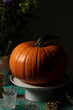 Pumpkin over a decorated table