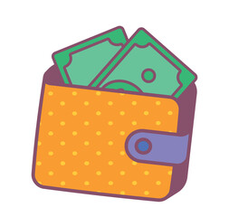 Poster - Wallet with money. Savings and budget, Economy, financial literacy. Graphic element for website, interface for programs and applications. Banknotes and money. Cartoon flat vector illustration